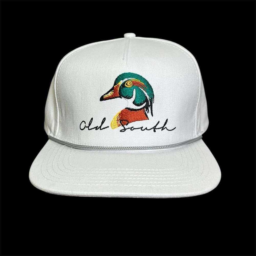 Old South Wood Duck Flat Bill Hat White Trucker Snap Back Gray Rope Papa's Hat